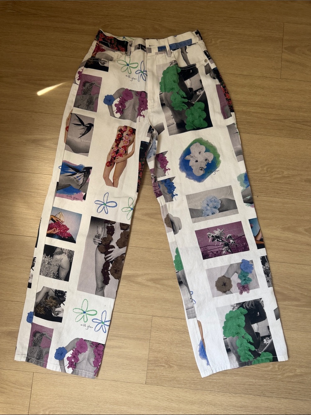 With Jean Newry Artsy Photo Collage Print Jeans - White Multicolor Floral